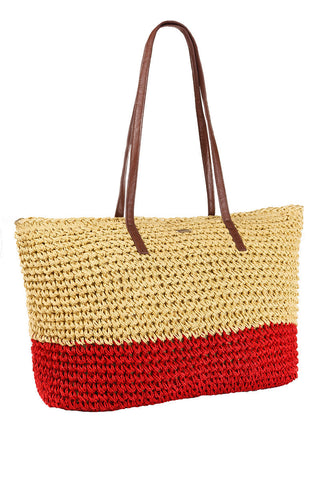 Crochet Tote in Tan & Red